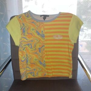 Neon striped t-shirt. Slightly cropped.